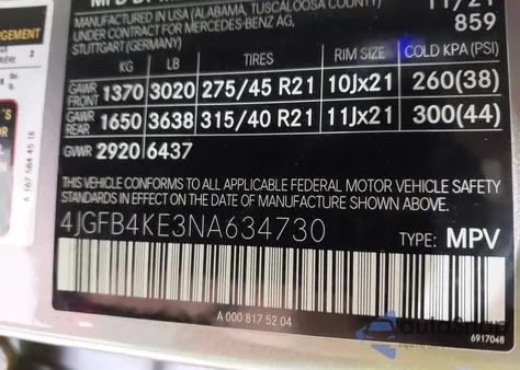 2022 Mercedes-Benz Gle 350 4Matic z USA, uszkodzony, nr VIN 4JGFB4KE3NA634730